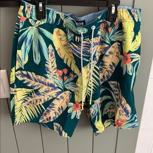 Bonobos - lined Green and Yellow Swim Trunks Tropical Print
